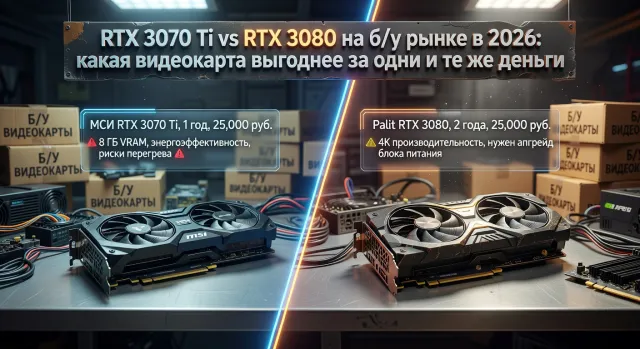 RTX 3070 Ti vs RTX 3080 на б/у рынке в 2026: какая видеокарта выгоднее за одни и те же деньги